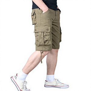 Shorts cargo pour homme, couleur unie, taille mi-haute, avec poches, style décontracté, cordon de serrage, style bermuda, tissu en toile respirant - Product Image 2