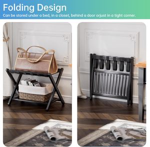 Hiện Đại Màu Đen tre hành lý giá nặng nhiệm vụ có thể gập lại kệ lưu trữ cho khách sạn phòng ngủ của khách dày với đôi tầng - Product Image 5