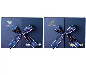 Hot Sale Dark Blue Bow Knot Paper Gift Box With Ribbon Business Packaging Box