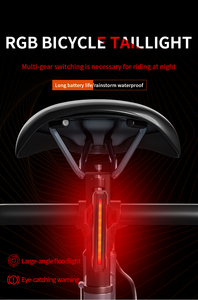 RGB 7 Màu LED Xe Đạp Phía Sau Ánh Sáng Loại C Có Thể Sạc Lại An Toàn Cảnh Báo Thông Minh Cảm Biến Phanh Đêm Cưỡi MTB Xe Đạp Đèn Hậu - Product Image 6