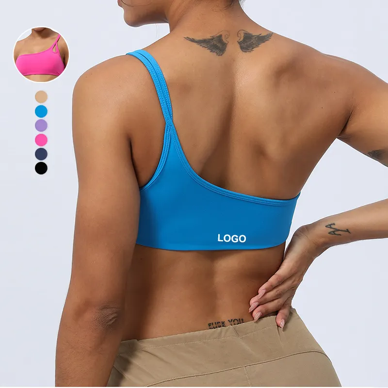 Nieuwe Ondersteunende Sportbeha 'S Van Hoge Kwaliteit Top Effen Fitness Yoga Tanktop Met Pad Basic Trending Sportbeha Met Één Schouder