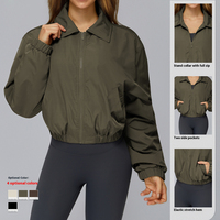 SHINBENE femmes hiver grande taille recadrée Bomber vestes léger fermeture éclair col rabattu manches longues avec poches