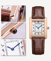 Montre pour homme de haute qualité, nouveau design, boîtier carré, cadran soleil, chiffres arabes, logo personnalisé, mouvement à quartz Citizen, bracelet en cuir