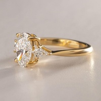 Bague de fiançailles en or massif 10K/14K/18K avec diamant de laboratoire ovale 1 carat et trois pierres latérales en forme de cerf-volant, certifiée IGI, couleur DEF CVD/HPHT