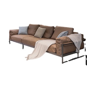 2026 Italian Minimalist Three Seater Straight Leather <b>Sofa</b> With Down Filling <b>For</b> Small Living Room - Product Image 1