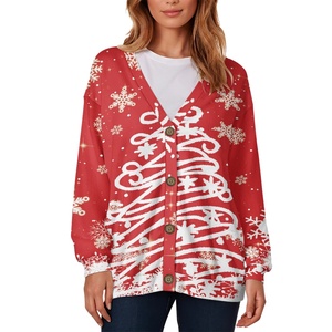Cardigan en fausse laine douce et chaude, col en V vintage, manches longues, boutonné, imprimé tribal polynésien pour femme - Product Image 4