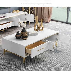 Thiết kế hiện đại vàng bóng trắng độc đáo Tủ TV đứng và Bàn cà phê thiết lập - Product Image 3