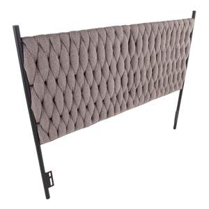 LumiSource Matisse Queen Size Headboard in <b>Black</b> Metal Grey Fabric by DB Braided Minimalist Style Platform <b>Bed</b> <b>Storage</b> Features - Product Image 4