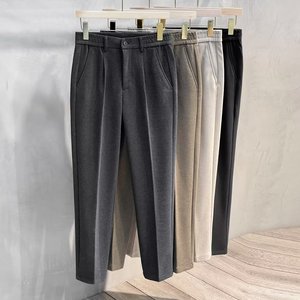 Pantalones de Lana Extra Grandes para <span class=keywords><strong>Hombre</strong></span>, Otoño e Invierno, Pantalones de Vestir de Pierna Recta, Cintura Elástica, Gruesos - Product Image 4