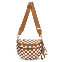 Sac banane à carreaux pour femme avec large sangle réglable, grande capacité, sac bandoulière décontracté, style simple et tendance pour le quotidien et le shopping