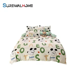 SUREWALHOME Literie de style confortable et vintage quatre pièces facile d'entretien drap plat pur literie drap housse toutes saisons drap de lit