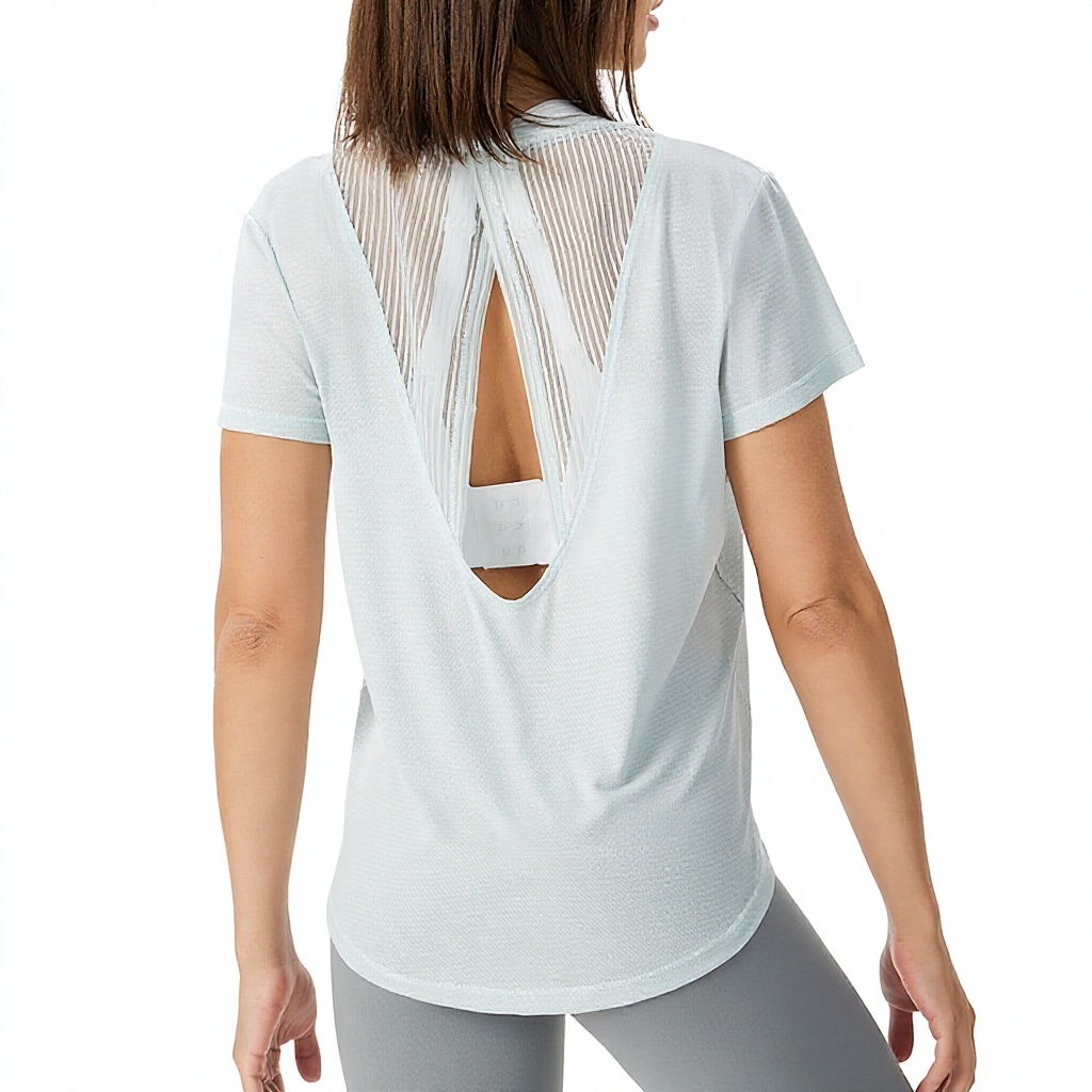 EVELYN OEM ODM Sports T-shirt Blouse Women's Running Yoga Suit Set Loose Mesh Spandex/Nylon Solid Cool Breathable Quick-drying