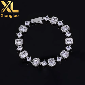 High Quality Brass Iced Out Unisex Engagement Wedding Gift <b>Bracelet</b> Emerald Cut Zircon Hip Hop <b>Baguette</b> Diamond Tennis <b>Bracelet</b> - Product Image 2