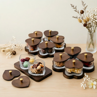 Plateau à collation en verre en forme de cœur créatif avec compartiments, pot de rangement alimentaire avec plateau en bois pour la décoration de la maison