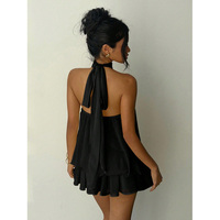 Mesh Halter Neck Dress Wholesale Solid Color Short Dress Custom logo Loose Pleated Dress Factory Direct