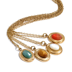JINYOU 2142 Collar de <span class=keywords><strong>Cadena</strong></span> Fina de Acero Inoxidable con Colgante Ovalado de Piedra Natural Ojo de Tigre para Venta al por Mayor - Product Image 1