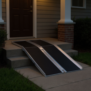 Rampa portátil para silla de ruedas de 8 pies, de aluminio, plegable, con superficie alfombrada, para acceso a umbrales en el hogar. - Product Image 2