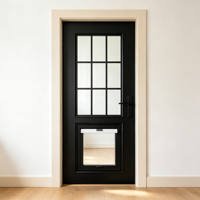 Porte française en acier sur mesure K-draw avec porte pour animaux de compagnie, porte double en métal noir pour maisons modernes