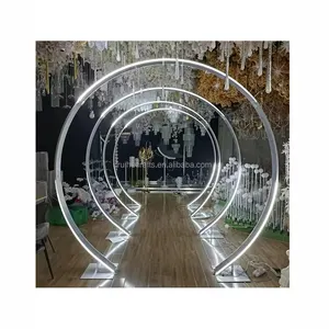 Decorazione esterna del palco del corridoio del partito cerchio sfondo arco rotonda luce Led in metallo decorazione della passerella dell'arco di nozze