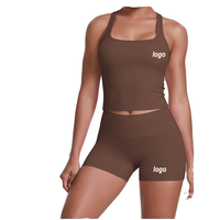 Ensemble de sport respirant YIYI avec logo frontal et fermetures éclair pour femme – Short de yoga taille haute et brassière de sport dos nageur 2 pièces