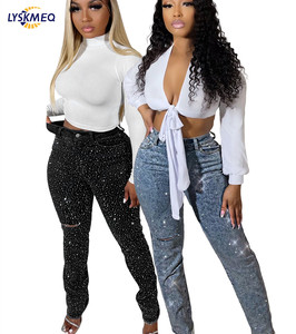 Jeans Autunnali da <span class=keywords><strong>Donna</strong></span> Nuovi Arrivi 2025 con Diamanti Pantaloni Elasticizzati a Vita Alta Tasche Effetto Consumato Jeans <span class=keywords><strong>Skinny</strong></span> in Denim da <span class=keywords><strong>Donna</strong></span> - Product Image 1