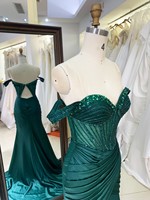 Robes de bal vert émeraude en gros 2026 – Robe de soirée sirène à épaules dénudées avec corset perlé – Fournisseur direct usine