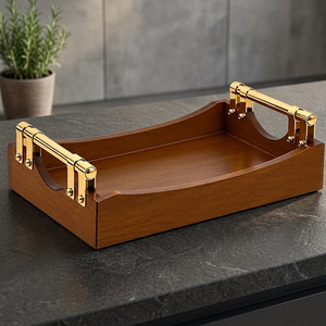 Plateau de service en bois moderne et luxueux pour cuisine, avec poignées dorées, portable, compatible lave-vaisselle et durable - Product Image 2