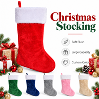 Chaussette de Noël en peluche 45 cm, velours, fausse fourrure, grande capacité, boucle de suspension, sac cadeau, cheminée, couleur personnalisée, vente en gros