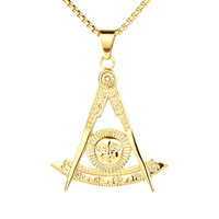 Collier pendentif RH Hiphop Franc-Maçonnerie, unisexe, haute qualité, plaqué or 18 carats, acier inoxydable, bijoux de mode, vente en gros