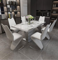 Ensemble de table à manger carrée en acier inoxydable doré 6 8 10 12 places avec dessus en marbre et verre trempé