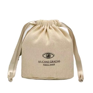 Personalized Custom Logo Print Natural <b>Canvas</b> Cotton Candle <b>Round</b> Bottom Drawstring Pouch Bag - Product Image 1
