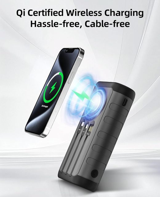 Heavy Duty 30000mAh Solar Power Bank With Built in 3 Cables Magnetic Wireless Hand Crank Solar Panel LED Light PD Fast Charger