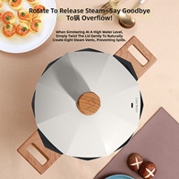 Casserole en céramique octogonale antiadhésive en alliage d'aluminium de 24 cm avec poignée en bois, compatible induction