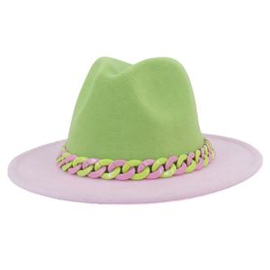 粉色绿色珍珠软呢帽 Lime 1908 女子联谊会拼布毡帽 女式爵士教堂宽檐复古冬季休闲钓鱼帽 - Product Image 5