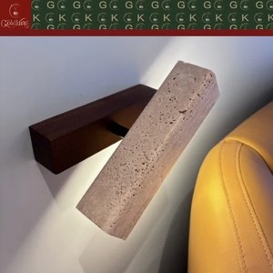 Applique murale rectangulaire inclinée GOLDKING en travertin beige chaud et bois <span class=keywords><strong>de</strong></span> noyer, style moderne pour hôtels et résidences, personnalisable OEM ODM, vente directe - Product Image 3