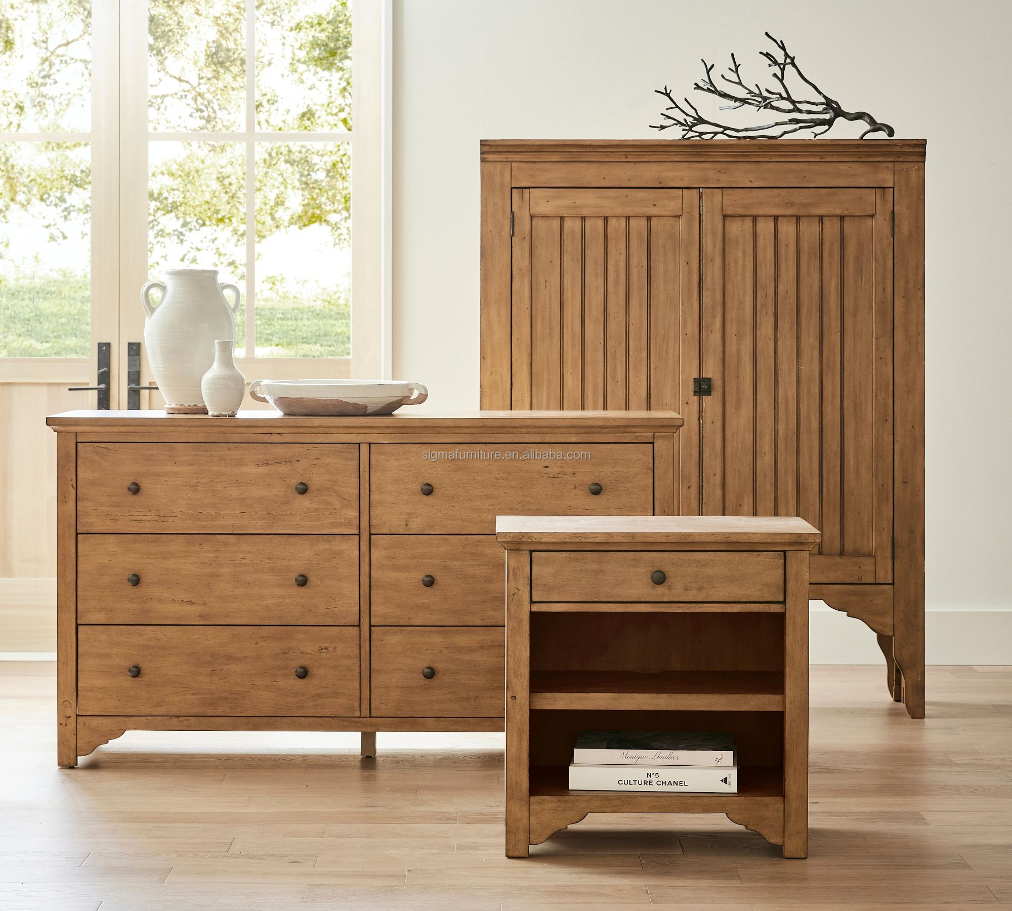 Heritage Farmhouse 6-Drawer Dresser Villa bedroom furniture drawer dresser cupboard chests cabinet