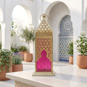 2026 Manufacturers Colorful Glass Gold Metal Moroccan Candle Holder <b>Lantern</b> for Tabletop & Hanging Decorations - Product Image 2