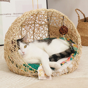 Rattan Cat <b>Bed</b> Round Breathable Nest For Cat All Season Medium Size Pet <b>House</b> - Product Image 1