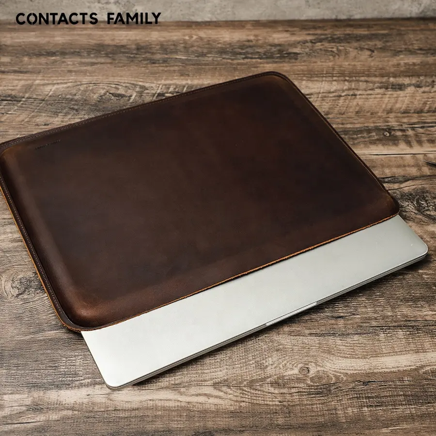 Custom Embossed Logo Slim Carrying Computer Protective Cover Genuine Leather Laptop Sleeve Bag for 2021 Macbook Pro 16 Inch