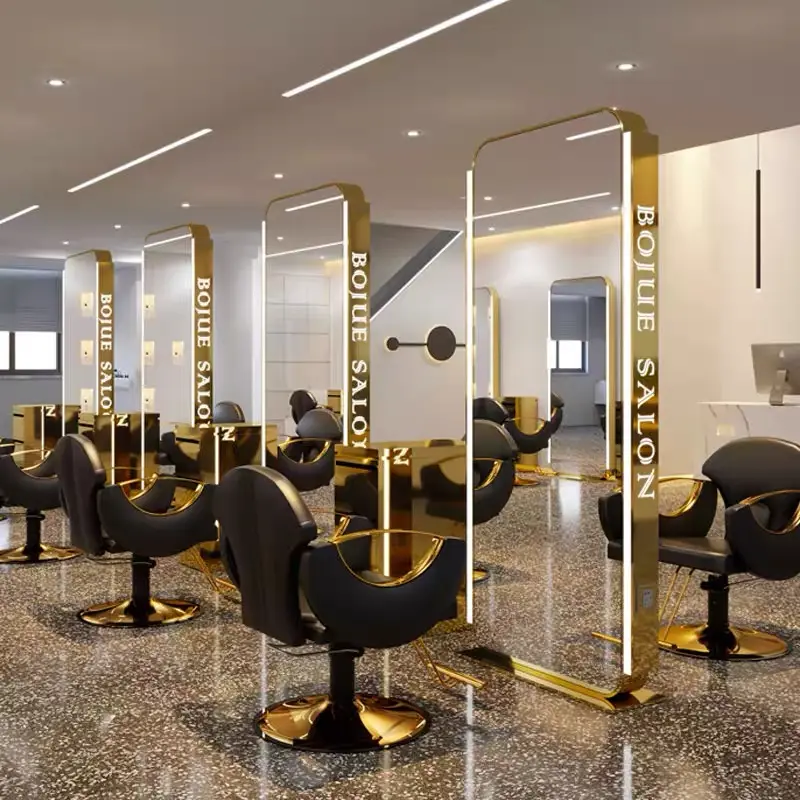 Floor LED Luxury Light LED Mirror Cabinet Hair Beauty Salon Furniture Barber Station