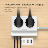 Home Office EU Multi Outlet Wall Power Extensión eléctrica Placa de plomo 2 puertos USB Socket Power Strip