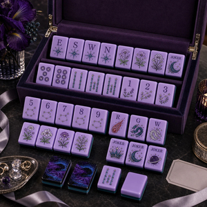 Juego de Mahjong Americano de Acrílico Celestial Morado de Lujo, Fichas de Mahjong Personalizadas con Grabado de Galaxia y Luna, con Caja - Product Image 6