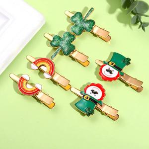 WOWEI Pinces à cheveux vertes Chapeaux de lutin Shamrock mignons Barrette à cheveux arc-en-ciel Accessoires de déguisement pour fêtes irlandaises - Product Image 1