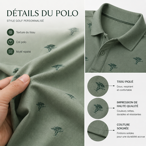 Polo de golf pour homme avec logo personnalisé, imprimé micro-arbres, vert sauge, manches courtes, tissu tricoté imprimé, marque privée, fabricant OEM ODM - Product Image 2