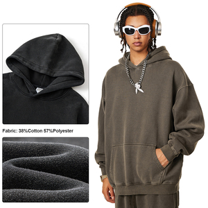 Sudadera con capucha lavada cuadrada transpirable de alta calidad personalizada logotipo bordado sudaderas con capucha unisex - Product Image 3