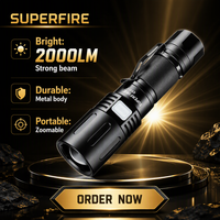 2000 Lumens, portée de 268 m, lampe torche portable rechargeable en alliage d'aluminium, étanche, super lumineuse, haute puissance, pour le camping, la randonnée et la chasse