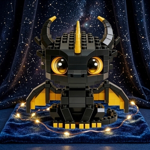 Figurine <span class=keywords><strong>de</strong></span> dragon noir mignon en blocs <span class=keywords><strong>de</strong></span> construction, modèle <span class=keywords><strong>de</strong></span> briques fantaisie Chibi avec yeux ambrés, ailes, cornes, jouet <span class=keywords><strong>de</strong></span> collection DIY, cadeau - Product Image 4