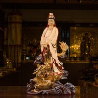 Statue de Bouddha Guanyin Bodhisattva Dragon Équestre en Laiton Doré de Taïwan, Imprimée en Letterpress, pour Décoration et Culte à Domicile