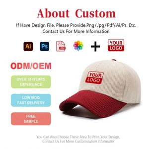 Gorra de Béisbol de Pana de Seis Paneles, Unisex, de Alta Calidad, Lisa, de Dos Tonos, con Logotipo Bordado Personalizado - Product Image 3