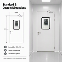 Porte médicale moderne à grain de bois, simple battant avec panneau de vision, facile à nettoyer, cadre en acier durable pour hôpital, clinique, salle de chirurgie